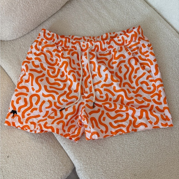 OAS Men's Swim Shorts with Orange and White Swirl - Picture 1 of 3